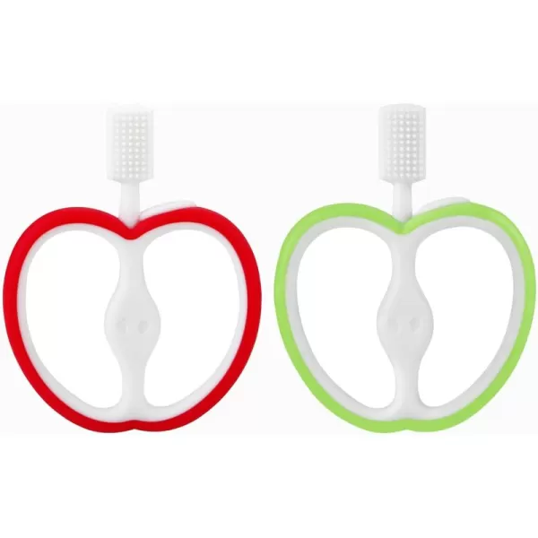 PandaEar 2 Pack Baby Toothbrush Silicone DoubleSided Oral Care Teether Brush for Infant 6 to 12 Months Easy to Hold Green ampamp Red