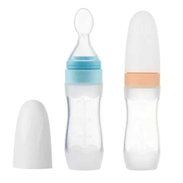 PandaEar 2 Pack Silicone Baby Food Dispensing Spoon4 oz Infant Fruit Squeeze Feeder Travel Friendly Kids Toddlers Boys Girl BlueBlue