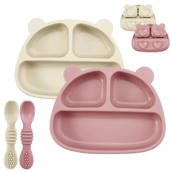 PandaEar 2 Pack Silicone Baby Suction Plates with 2 Spoons for Self Feeding 100 Silicone Kids Toddler Suction Plates Divided Baby Plate Set Microwave ampamp Dishwasher Safe BPA Free