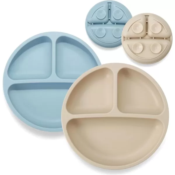 PandaEar 2 Pack Toddler Plates Silicone Suction Plates for Baby Kids Divided Unbreakable Baby Feeding Plate NonSlip NonToxic BPA Free Dishwasher and Microwave Safe