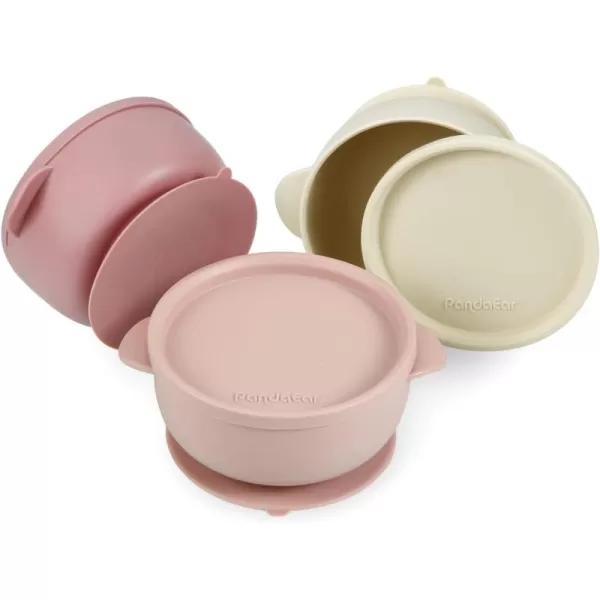 PandaEar 3 Pack Baby Bowls with Suction LeakProof Stay Put Silicone Food Bowl with Lids for Babies Kids Toddlers Infants Food Grade Soft Safe BPAFree Silicone Pink Rose LinenPink Rose Linen