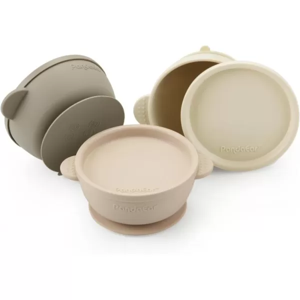 PandaEar 3 Pack Baby Bowls with Suction LeakProof Stay Put Silicone Food Bowl with Lids for Babies Kids Toddlers Infants Food Grade Soft Safe BPAFree Silicone Pink Rose LinenLinen Brown Tan