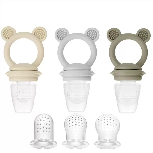PandaEar 3 Pack Baby Fruit ampamp Food Feeder Pacifier Silicone Feeder Pacifier with 3 Sizes Pouches for Babies Toddlers Infants Kids BPAFree Food Grade Soft Safe TanGreyBrown