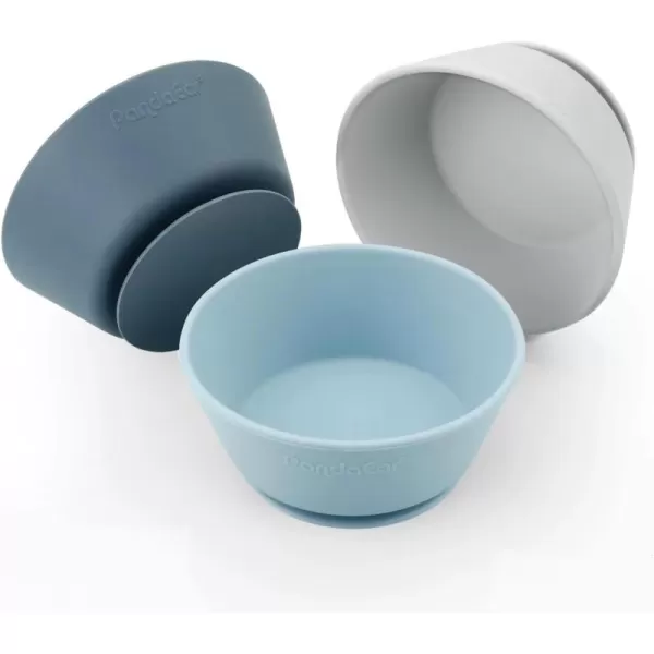 PandaEar 3 Pack Baby Suction BowlsSilicone Food Bowls First Stage Feeding for Baby Toddler Infant Kids Food Grade Soft Safe BPAFree Silicone Toddler Bowls BlueGray