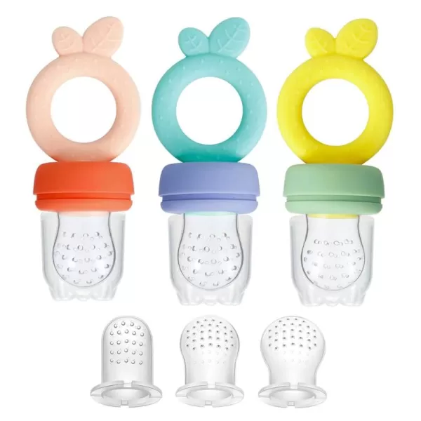 PandaEar 3 Pack Silicone Baby Fruit Food Feeder Pacifier with 3 Sizes Silicone Pouches BPA Free Mesh Feeder for Infants