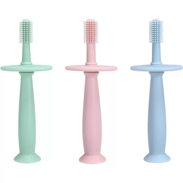 PandaEar 3 Pack Silicone Baby Toothbrush Teethers  Teething Toys Training Oral Care for Infants 012 Months