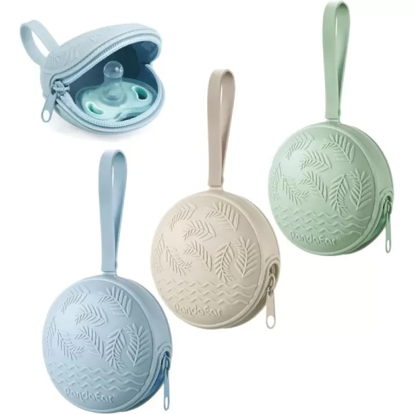 PandaEar 3 Pack Silicone Pacifier Holder Case Portable Travel Pacifier Pouch for Newborns BPAFree Silicone Pacifier Storage Container for Boys ampamp Girls Green Blue Cream