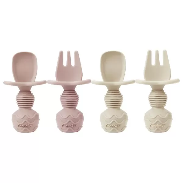 PandaEar 4 Pack Silicone Baby Spoons Forks Feeding Set Toddler Utensils Baby Led Weaning Supplies First Stage Baby Spoon Self Feeding 6 Months Old Baby EssentialsPink Blonde