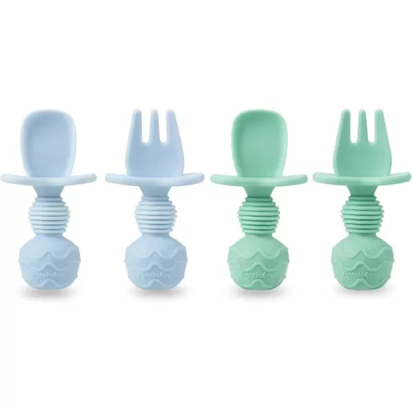 PandaEar 4 Pack Silicone Baby Spoons and Fork Feeding Set AntiChoke First Self Feeding Utensils for Baby Led Weaning Ages 3 Months CyanBlue
