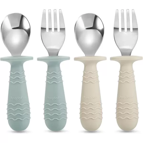 PandaEar 4 Set Baby Toddler Silicone Stainless Steel Utensils Silverware Spoon Fork for Baby Toddler BPA Free with Silicone Holding AntiChoke Design PinkampampGreyMorandi Green  Milky White