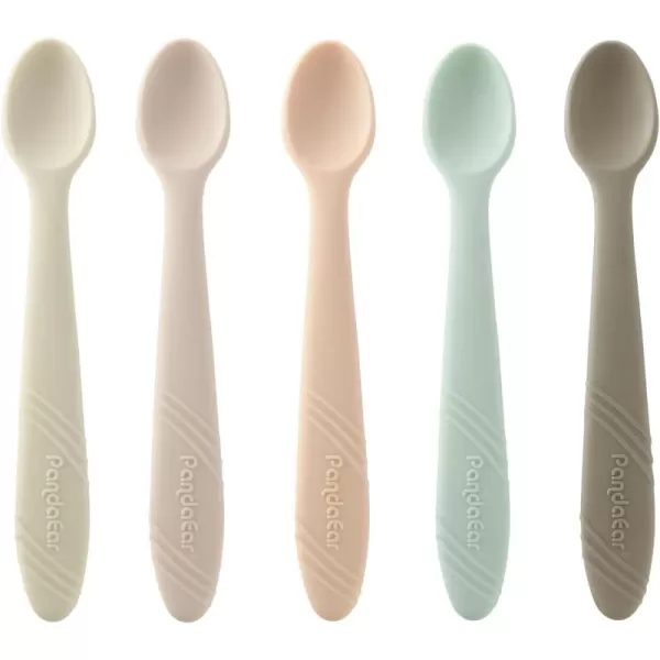 PandaEar 5 Pack Silicone Baby Spoons Self Feeding 4 6 Months Baby Food Feeding Spoons Utensils Gentle for Baby Led Weaning Safe for Teething Infant Spoons First Stage BPAFree Easy to Clean