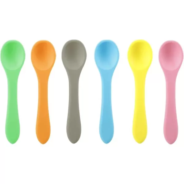 PandaEar 6 Pack Silicone Baby Spoon  First Stage Infant Soft Spoons for Kids Toddlers Children  BPA Free Baby Self Feeding Utensils Training Spoons Great Gift Set for Baby Led Weaning Ages 3 Months