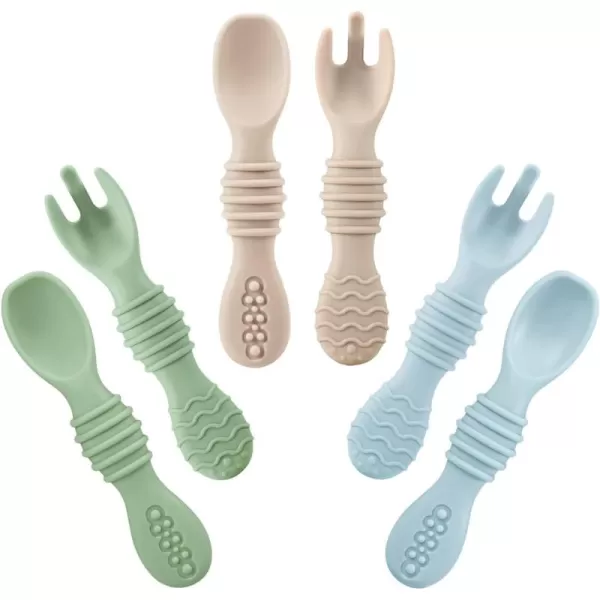 PandaEar 6 Pack Silicone Baby Spoons ampamp Forks  Baby Feeding Set Self Feeding Utensils Toddler Infant Feeding Spoon Forks BPA Free First Stage
