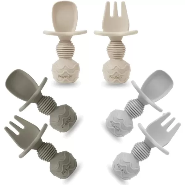 PandaEar 6 Pack Silicone Baby Spoons and Fork Feeding Set AntiChoke First Self Feeding Utensils for Baby Led Weaning Ages 3 Months