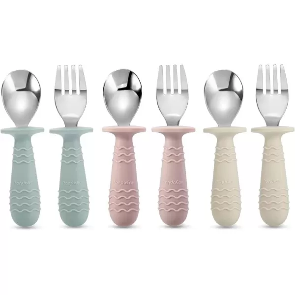 PandaEar 6 Pieces Baby Toddler Silicone Stainless Steel Utensils Silverware Spoon Fork for Baby Toddler BPA Free with Silicone Holding AntiChoke Design