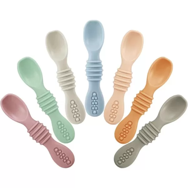 PandaEar 7 Pack Baby Led Weaning Spoons Silicone Baby Spoons Self Feeding Utensils Toddler Infant Feeding Spoon First Stage