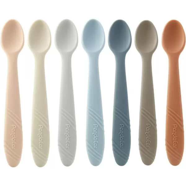 PandaEar 7 Pack Silicone Baby Feeding Spoons First Stage Training Spoon Infant Utensils Feeding Supplies BPA Free GumFriendly Soft Tip Baby Led Weaning Spoon