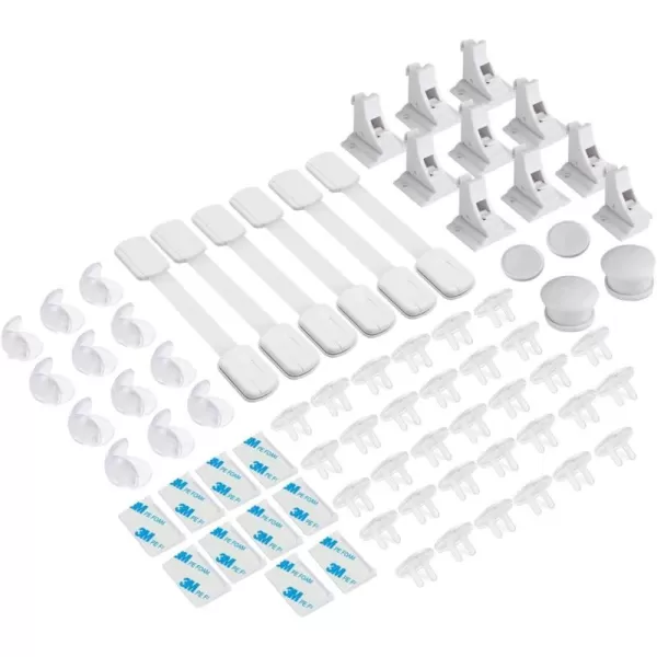 PandaEar Baby Child Safety Proofing Kit 62 Pcs Set 6 Adjustable Adhesive Cabinet Straps 12 Clear Corner Protectors Guards 32 Outlet Plug Covers 10 Magnetic Cabinet Locks with 2 Keys No Drill Req