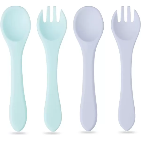 PandaEar Baby Silicone Soft Bendable Utensils Spoons Forks Training Feeding for Kids Toddlers Children Infants BPA Free 4 Pack Cutlery