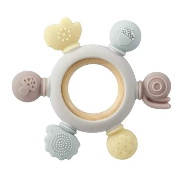 PandaEar Baby Teething Toys  Silicone Rudder Toy with Wooden Rings for Soothing Teething Pain Relief  Silicone Rudder with Wooden Ring for lnfants ampamp Toddlers 6 Months GreyGrey