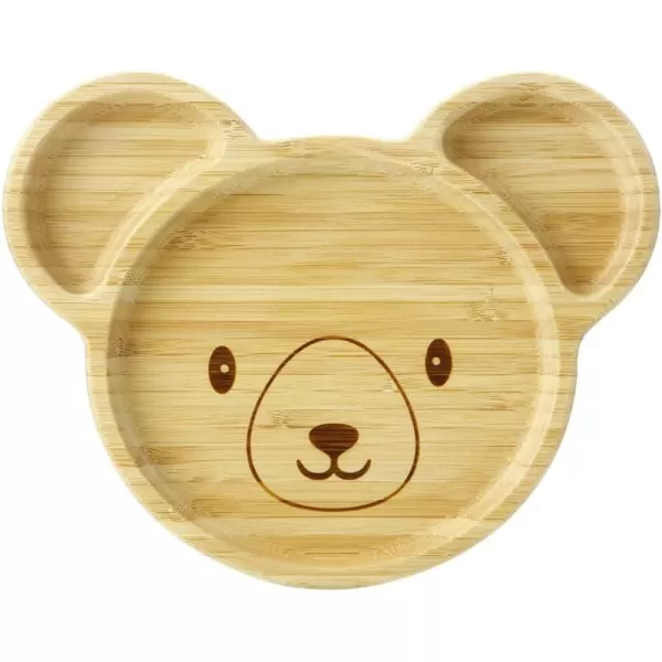 PandaEar Bamboo Wooden Baby Plates with Suction Divided Unbreakable NonSlip Panda Shape