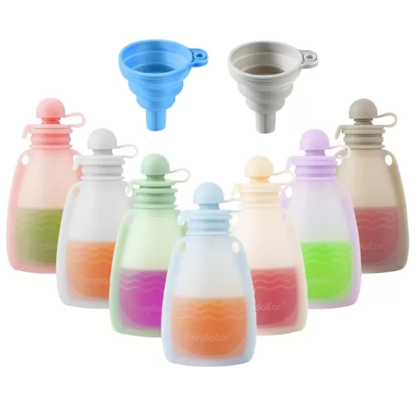 PandaEar Reusable Silicone Baby Food Pouches 7 Pack Squeeze Pouches for Toddler Kids BPAFree Silicone Refillable Baby Food Storage 55 oz