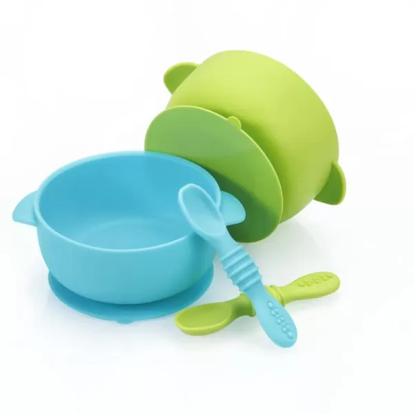 PandaEar Set of 2 Silicone Stay Put Suction Bowls  Large Cup Base Food Grade Soft Safe BPAFree Silicone  Babies Toddlers Infants  Blue ampamp GreenBlue  Green