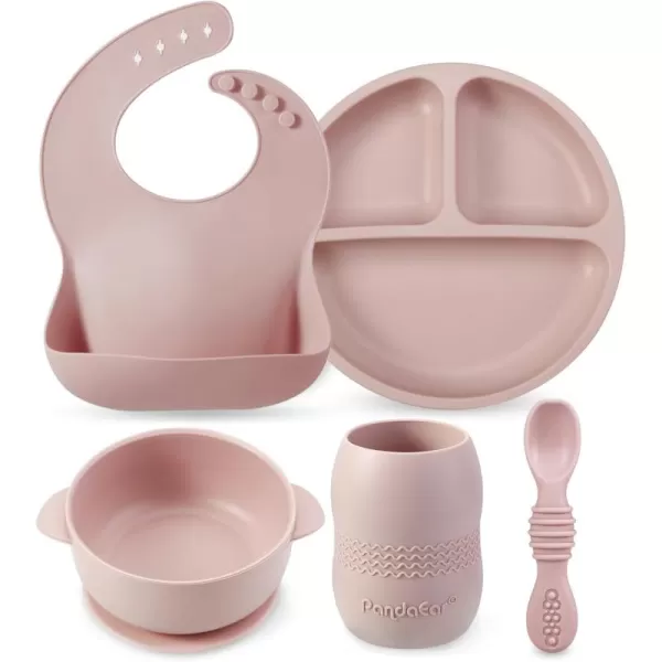 PandaEar Silicone Baby Feeding Set 612 Months Baby LED Weaning Supplies Infant Toddler Feeding Set Silicone Baby Bib  Baby Plate with Suction  Baby Cup  Baby Bowls and Spoon First Stage SetPink