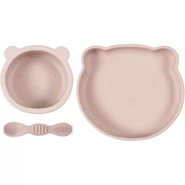 PandaEar Silicone Baby Feeding Set  Silicone Suction Toddler Plate Suction Bowl and Spoon for Self Feeding  Baby Led Weaning Supplies Eating Utensils Bear Shape Pink