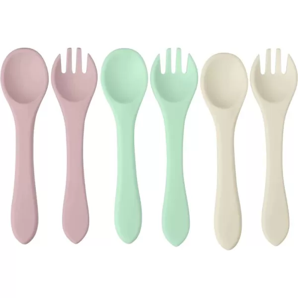 PandaEar Silicone Baby Spoon and Fork Set 6 Pack First Stage Baby Self Feeding Spoons 6 Months Toddler Baby Utensils 612 Months Infant Baby LED Weaning Spoons Feeding Supplies