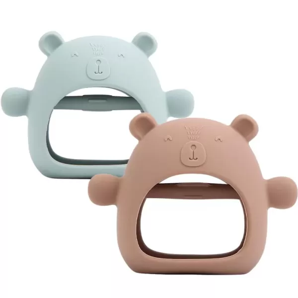 PandaEar Silicone Baby Teething Toys Baby Hand Teether Mitten for Sucking Needs Baby Chew Toys Hand Pacifier for Soothing Teething Pain Relief Brown Green