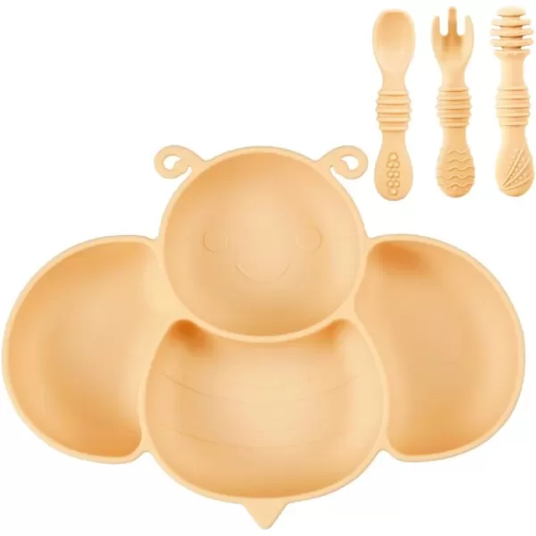 PandaEar Silicone Suction Plates with 3 Spoons Forks for Babies ampamp Toddlers Divided Unbreakable Toddler Plate Baby Led Weaning Supplies Self Feeding Eating Utensils BPAFree