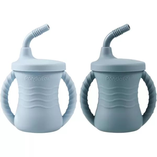PandaEar Silicone Training Cup 2 Pack Baby Drinking Sippy Cups with Handles ampamp Straw for Baby and Toddler 6 Months PinkampampGreyDark BlueLight Blue
