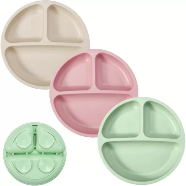 PandaEar Suction Plates for Toddler 3 Pack Divided Baby Plates with Suction 100 Food Grade Silicone Toddler Plates NonSlip Baby Led Weaning Supplies Microwave ampamp Dishwasher Safe