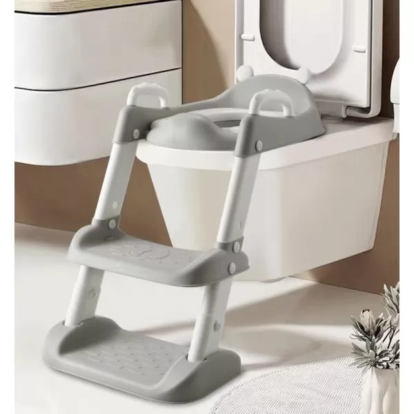 PandaEar Toilet Potty Training Seat with Step Stool Ladder Comfortable Safe Potty Seat with AntiSlip Pads Ladder for Kids Boys Girls Toddlers GreyGray