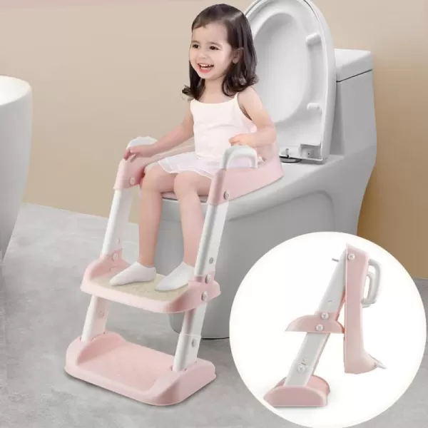 PandaEar Toilet Potty Training Seat with Step Stool Ladder Comfortable Safe Potty Seat with AntiSlip Pads Ladder for Kids Boys Girls Toddlers GreyPink