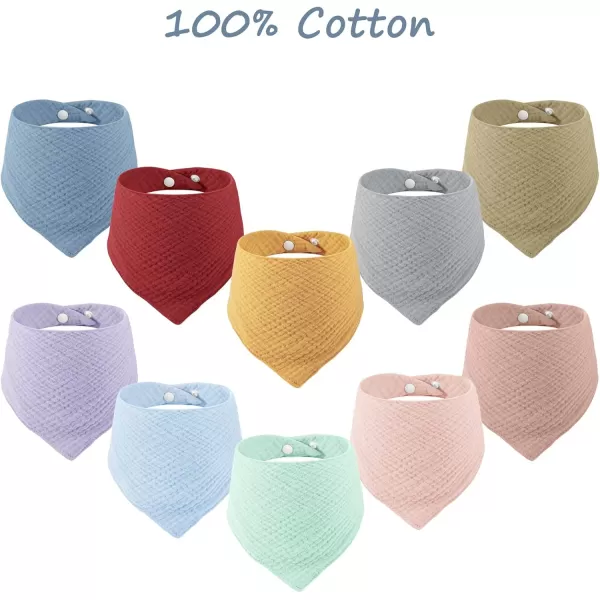 PandaEar 10 Pack Muslin Baby Bibs 100 Cotton Baby Bandana Drool Bibs for Newborns Unisex Boys Girls 10 Colors Set Absorbent Bandana Bibs for Teething ampamp Drooling