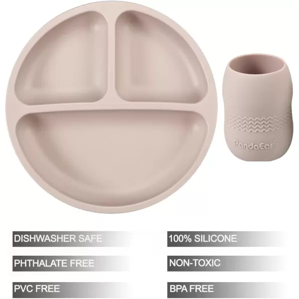 PandaEar 100 Silicone Suction Plate and Tiny Drinking Training Cup for Baby Toddler SelfFeeding Training Baby Led Weaning Supplies Feeding Set NonSlip NonToxic BPA Free
