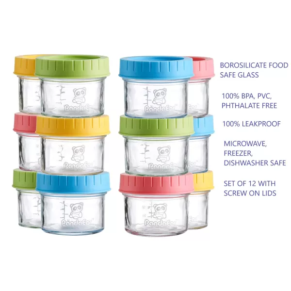 PandaEar 12 Pack Glass Baby Food Storage Jars  4 oz Reusable Small Containers Freezer Storage with Airtight Lids Leak Proof  Microwave ampamp Dishwasher Safe  Infants Kids Babies