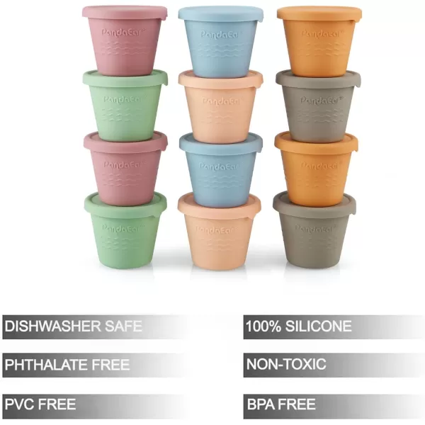 PandaEar 12 Pack Silicone Baby Food Storage Containers 4 oz Reusable Small Snack Containers Freezer Storage with Airtight Lids Leak Proof for Infants Kids Babies Microwave ampamp Dishwasher Safe
