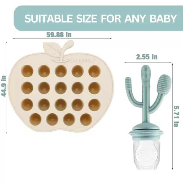 PandaEar 2 Pack Baby Food Freezer Tray ampamp 3 Pack Baby Fruit Food Feeder Pacifier Baby Fruit Food Feeder Teether Tray Ice Cube Maker Silicone Feeder Cactus Shape Teething Toy 3 Sizes Pouches