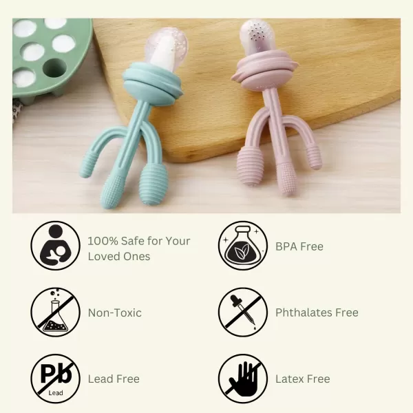 PandaEar 2 Pack Baby Food Freezer Tray ampamp 3 Pack Baby Fruit Food Feeder Pacifier Baby Fruit Food Feeder Teether Tray Ice Cube Maker Silicone Feeder Cactus Shape Teething Toy 3 Sizes Pouches