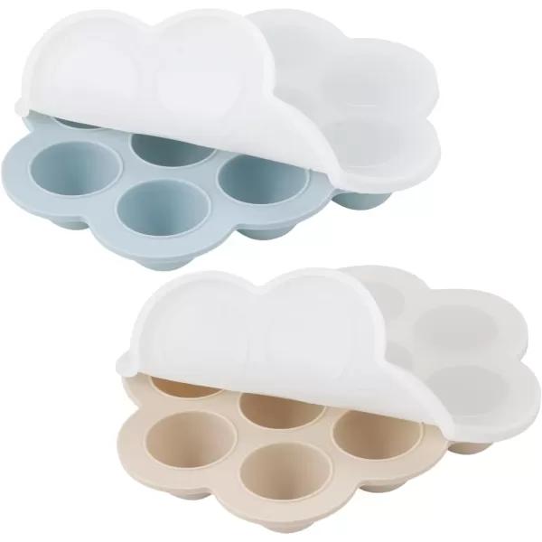 PandaEar 2 Pack Baby Food Freezer Tray with Lids Silicone Baby Fruit Food Feeder Teether Tray Baby Food Storage Container Ice Cube Tray Maker for Homemade Baby Food BlueTan