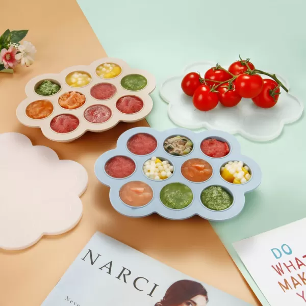 PandaEar 2 Pack Baby Food Freezer Tray with Lids Silicone Baby Fruit Food Feeder Teether Tray Baby Food Storage Container Ice Cube Tray Maker for Homemade Baby Food BlueTan