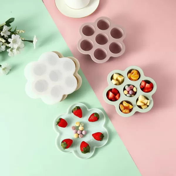 PandaEar 3 Pack Baby Food Freezer Tray with Lids Silicone Baby Fruit Food Feeder Teether Tray Baby Food Storage Container Ice Cube Tray Maker for Homemade Baby Food BlueGreenCarnationPinkGreenLinen
