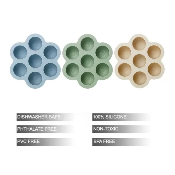 PandaEar 3 Pack Baby Food Freezer Tray with Lids Silicone Baby Fruit Food Feeder Teether Tray Baby Food Storage Container Ice Cube Tray Maker for Homemade Baby Food BlueGreenCarnationBlueGreenCarnation