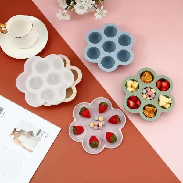 PandaEar 3 Pack Baby Food Freezer Tray with Lids Silicone Baby Fruit Food Feeder Teether Tray Baby Food Storage Container Ice Cube Tray Maker for Homemade Baby Food BlueGreenCarnationBlueGreenCarnation