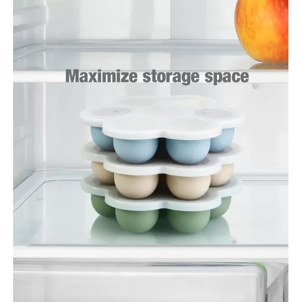 PandaEar 3 Pack Baby Food Freezer Tray with Lids Silicone Baby Fruit Food Feeder Teether Tray Baby Food Storage Container Ice Cube Tray Maker for Homemade Baby Food BlueGreenCarnationBlueGreenCarnation