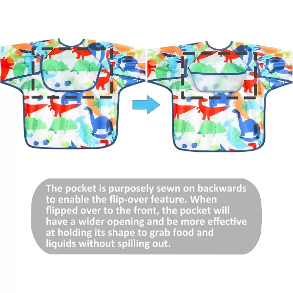PandaEar 3 Pack Long Sleeve Bibs Waterproof Full Sleeve Bib for Baby Infant Toddler 636 MonthsDinosaur
