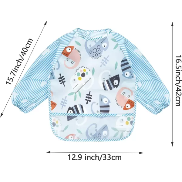 PandaEar 3 Pack Long Sleeve Bibs Waterproof Full Sleeve Bib for Baby Infant Toddler 636 MonthsLizard